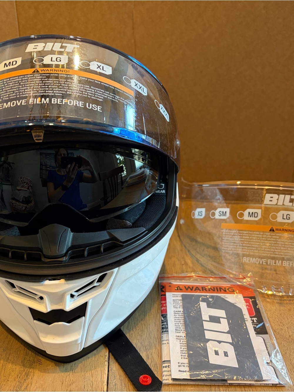 BILT White Full-Face Motorcycle Helmet with dark and clear  Visor